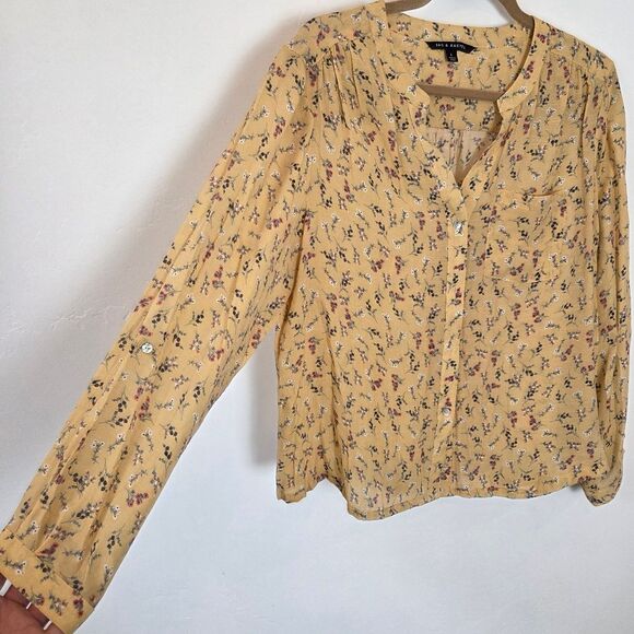Zac & Rachel Butter Yellow Floral Blouse Top Peasant Cottagecore  Modest Large - Picture 6 of 9